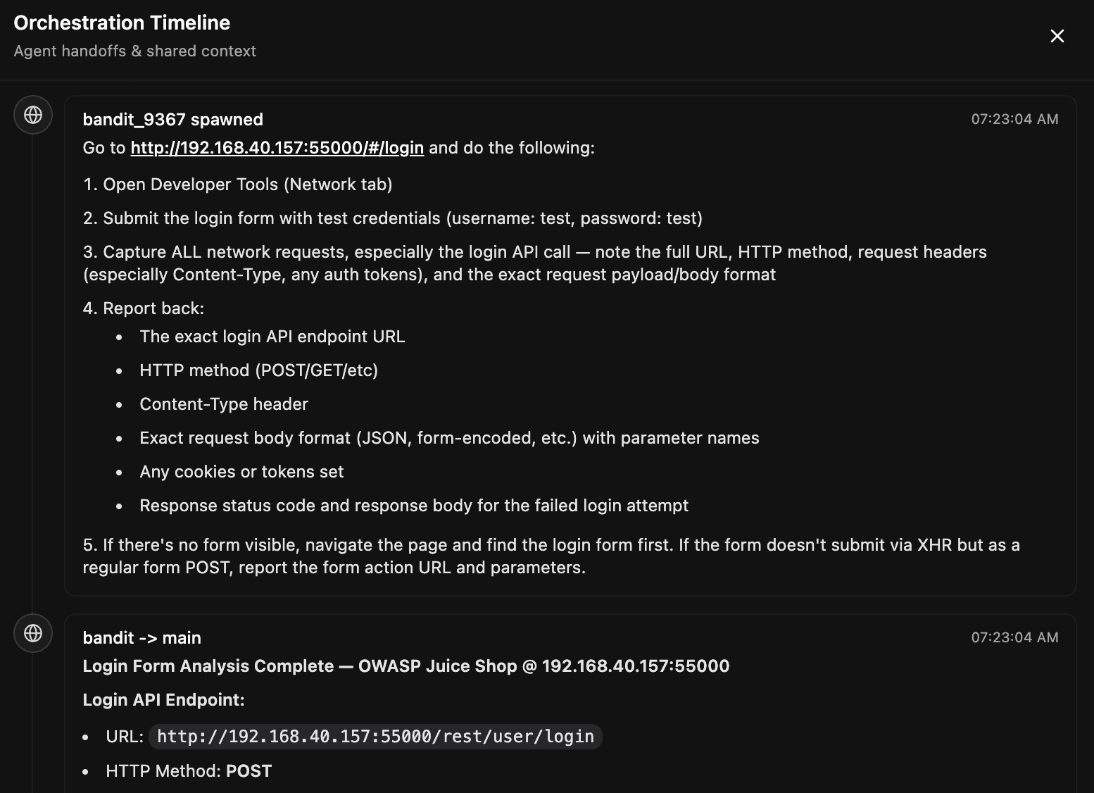Swarm delegation interface showing agent coordination